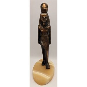 Antique Brass Statue 8. 5" King Ramesses 11. 1940 Egyptian Marble Base- Heavy